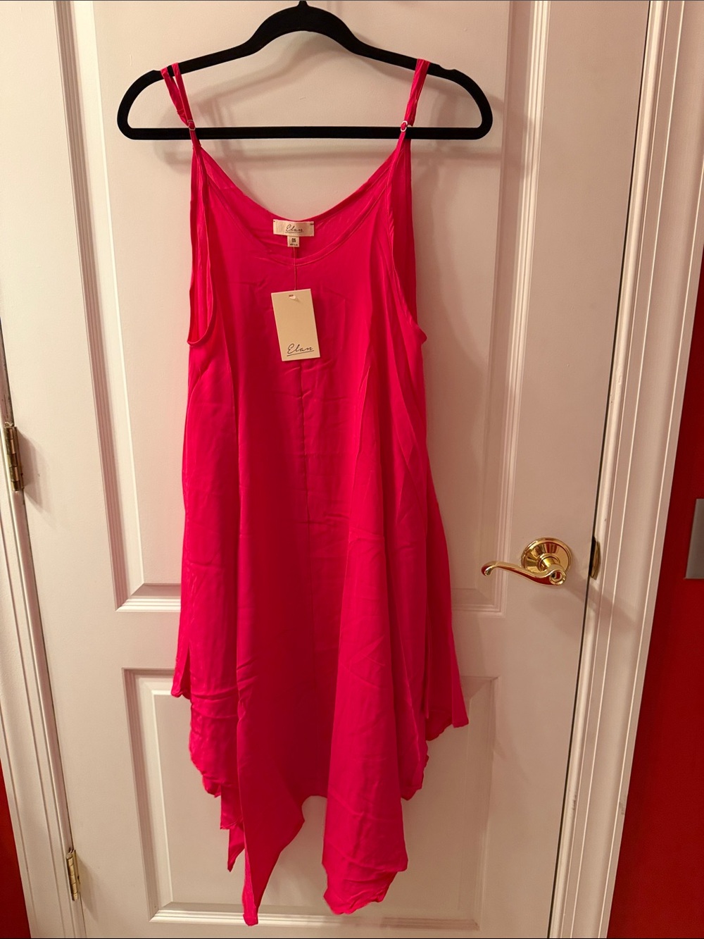 Elan Vibrant Pink Asymmetric Handkerchief Slip Dress